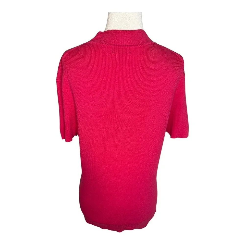 Evie Ribbed Knit Top Womens Medium Short Sleeve Pink‎ Silk Blend Casual NWT